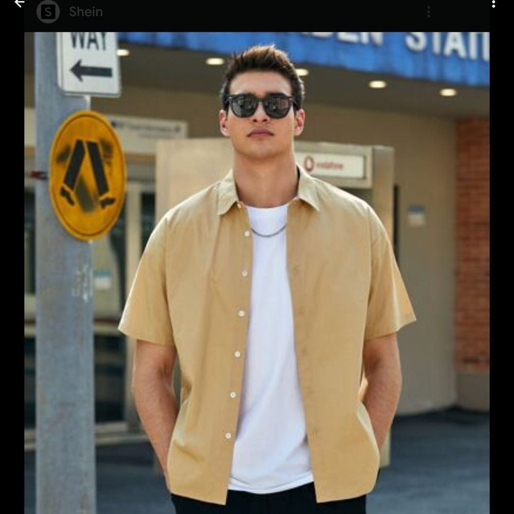 Murano Tan Casual Button Down Shirt Relaxed Fit